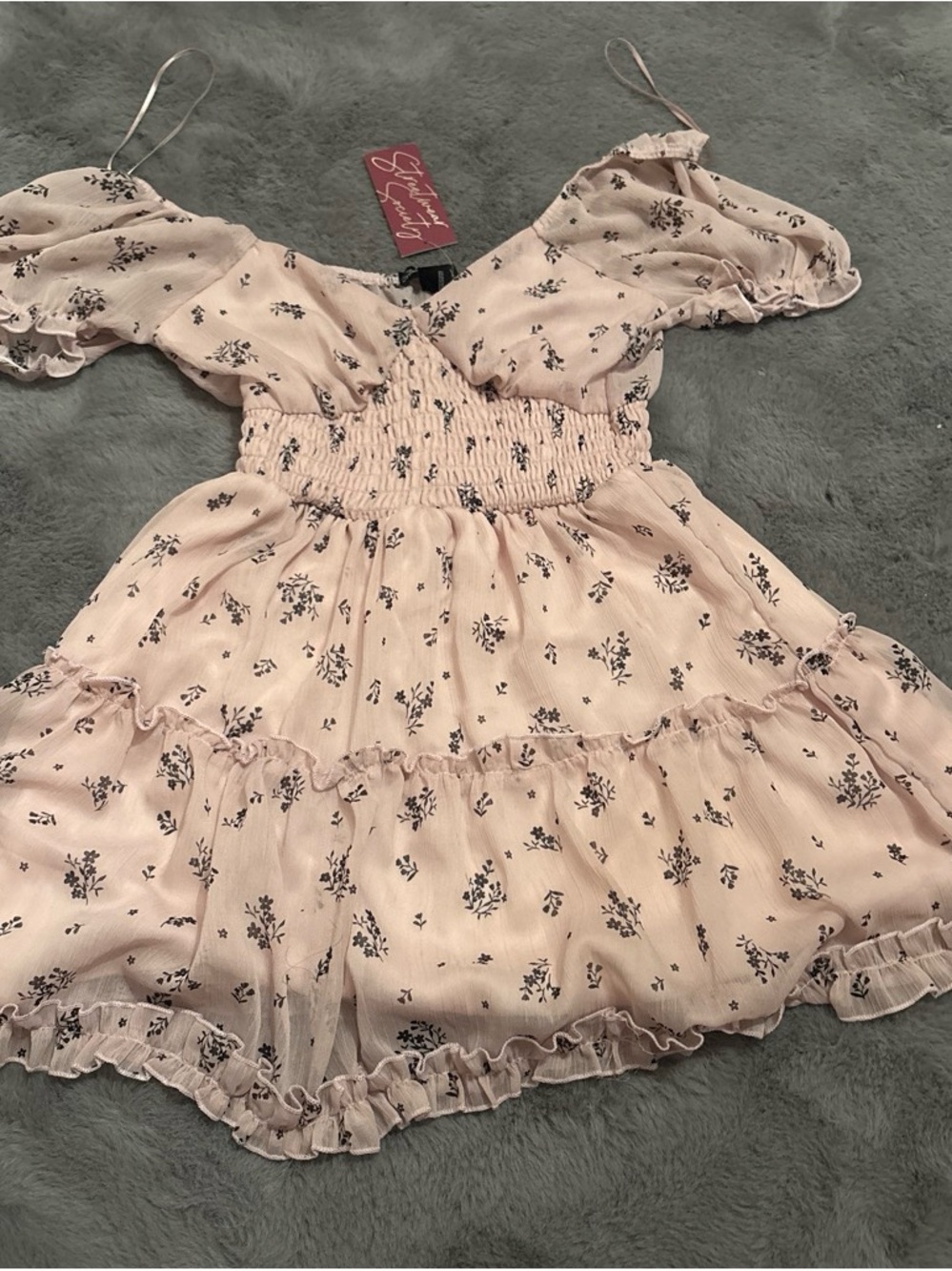 Women's Blush Pink Floral Ruffle Casual Dress